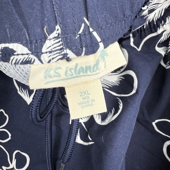 KingSize Big Tall Mens Hibiscus Print 8" Swim Trunks size 2X Navy Blue KS Island - Picture 4 of 7